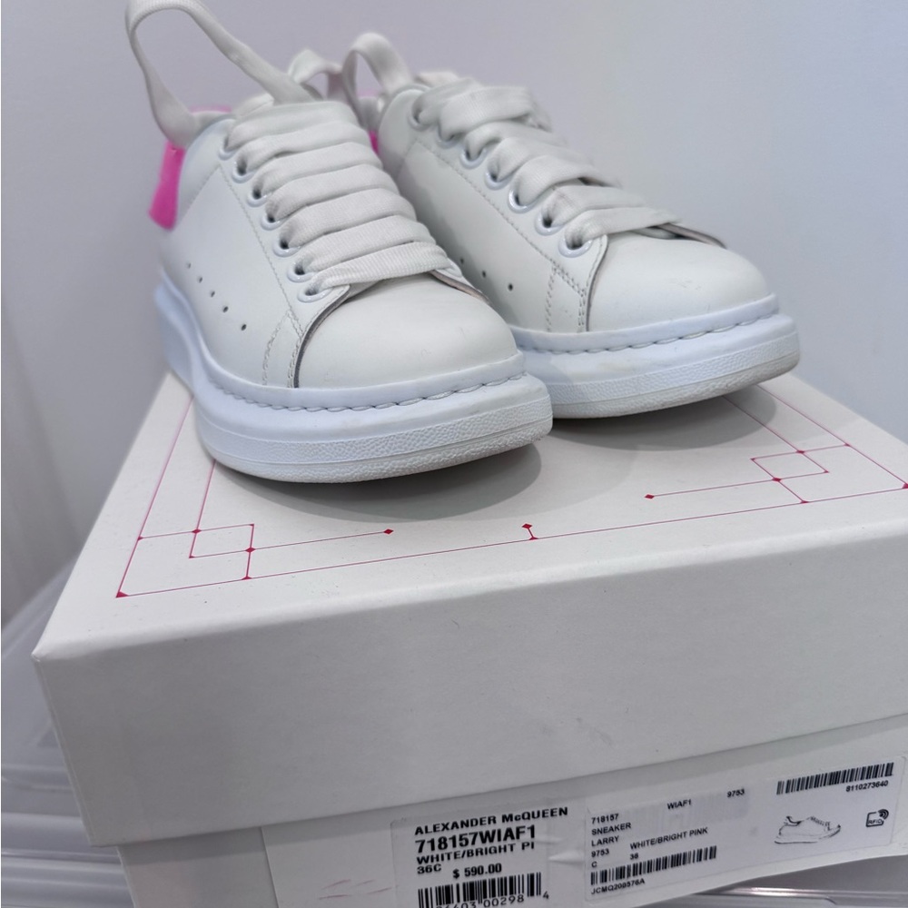 Alexander McQueen White and Bright Pink Glitter Larry Sneakers Size 36 - Picture 4 of 7